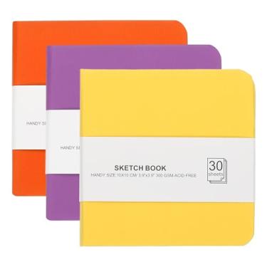 Imagem de PATIKIL Caderno de desenho de papel aquarela 4 x 4, 3 peças, 30 folhas, 300 g/m2/63,5 kg, caderno de aquarela sem ácido, blocos de papel para pintura, roxo claro/amarelo/laranja