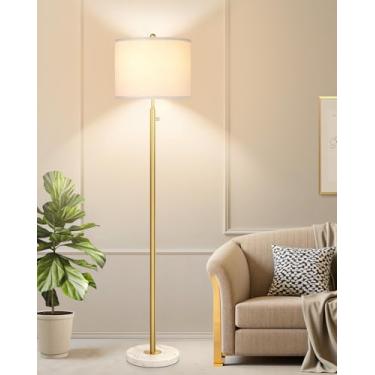 Imagem de Nintiue Luminária De Chão Dourada Regulável Para Sala De Estar, Lâmpada Led De 11 W Incluída, Luminária De Pé Moderna Com Base De Mármore, Luminária De Poste Alto Com Cúpula De Linho Branco Para Qu