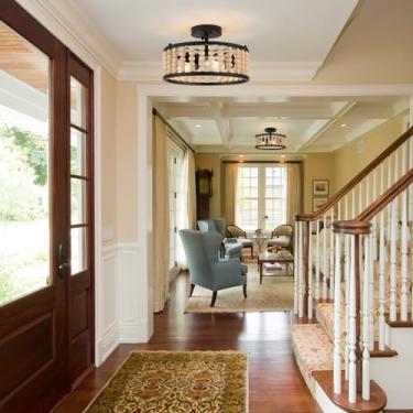 Imagem de Luupyia Luminária De Teto Com Contas De Madeira, 3 Luzes, 12,79 Polegadas, Luminária De Teto Estilo Boho Vintage, Lustre Pequeno, Semi-Embutido, Iluminação Retrô De Meados Do Século, Para Quarto, H