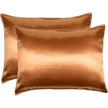 Imagem de Fronhas De Cetim Anti Frizz (02 Pares) 70cm X 50cm (dourado, 06 fronhas (03 pares))