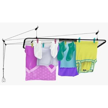 Imagem de Varal De Teto em Aço Preto Moderno 1,2m Sobe e Desce Com Kit De Instalação