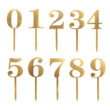 Imagem de SOWAKA 20 peças de enfeite de cupcake 0-9 números acrílico dourado brilhante decoração de bolo para festa de aniversário de casamento decoração de aniversário (pequeno - 11 cm)