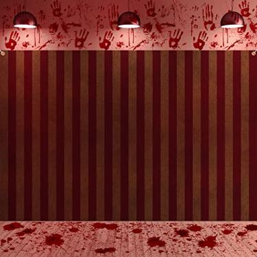 Imagem de 2 peças de cenário de carnaval assustador de Halloween para barraca de circo horrível e sangrenta decorações de carnaval maligno para sala de palhaço parede terror assustador suprimentos de festa de aniversário para Halloween circo carnaval 2 x 1,5 m