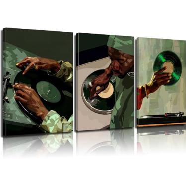 Imagem de KKP Black Men Canvas Wall Art Africano Americano DJ Pintura Decoração de Parede Cartazes Hip Hop Tema Música Moderna Impressões Arte para Homens Apartamento Dormitório Estúdio Quarto Sala de Estar