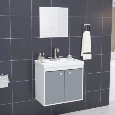 Imagem de Kit Gabinete Banheiro Armario Cuba Pia Com Espelheira Bergamo - Riverz