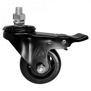Imagem de Rodízio giratório rosca freio pvc preto reforçado 3" 75mm - AJAX