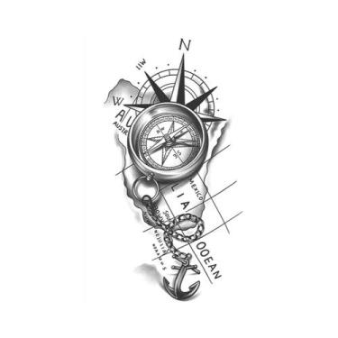 Imagem de Adesivo de Tatuagem Temporária Semipermanente - Com Âncora e Bússola -