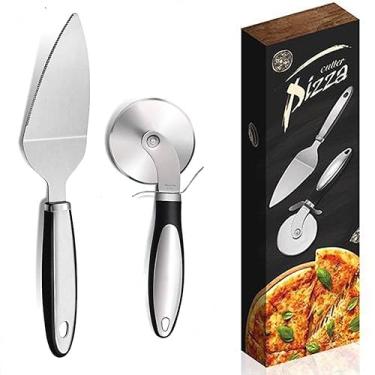 Imagem de Conjunto de cortador de roda de pizza, espátula multiuso de aço inoxidável com lâmina afiada para cortar tortas, fatiador de pizza com aderência segura e confortável para cortar pizza e muito mais