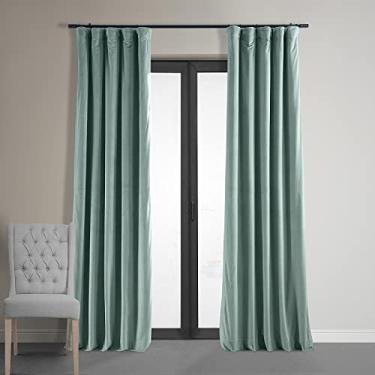 Imagem de HPD Half Price Drapes Cortinas blackout de veludo, 300 cm de comprimento e bloqueio total de luz cortina blackout para quarto e sala de estar (1 painel), 120 L x 120 C, azul skylark