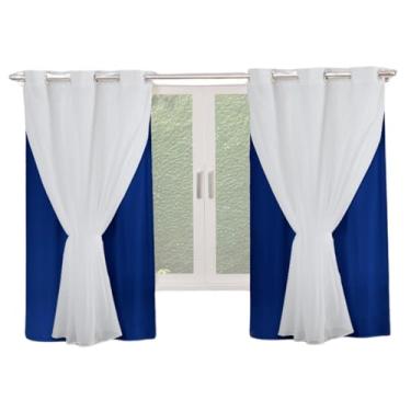 Imagem de Cortina Simples Microfibra com Voil 170 Fios 2,80M x 1,80M com Bainha e Ilhós para Varão (AZUL ROYAL)