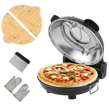 Imagem de YIBAKE Fornos De Pizza Bancada, Forno Elétrico 12" Para Ambientes Internos, Portátil 1200 W Com Janela Visualização, Aquece Até 800 °F, Ideal Uso Doméstico, Preto