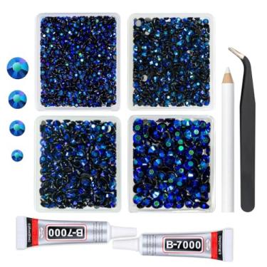 Imagem de qiipii Strass De Resina Azul Safira Com Cola B7000 Para Artesanato Deslumbrante, 3 Mm, 4 5 Mm E 6 Pedras Gelatina Escuras Fundo Plano, Diamantes A Granel, Joias, Unhas, Maquiagem Facial, Copos, Arte