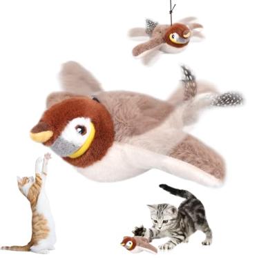 Imagem de VINGVO Brinquedos de gato pardal que bate papo, brinquedo interativo de pássaros simulados USB para gatos e cães em ambientes internos com balanços, brinquedos elétricos de exercício de erva de gato