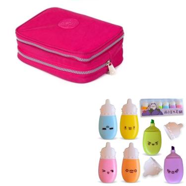 Imagem de Estojo Escolar Lápis Nylon Ziper Resistente Com Organizador De Lápis Mais Canetinhas Marca Texto