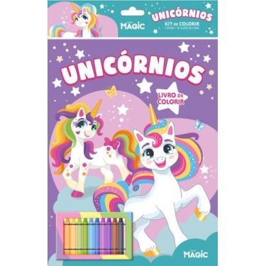 Imagem de Livro - Unicórnios - Kit de Colorir com Giz de Cera