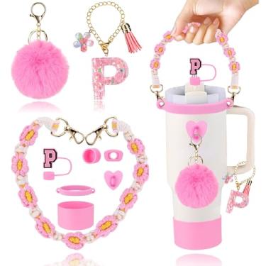 Imagem de Conjunto de 6 peças de acessórios para copo Stanley Cup 850 g 1,134 g copo com alça, incluindo tampa e bota de cobertura de palha de silicone, tampa à prova de derramamento, pingente de alça, adesivo