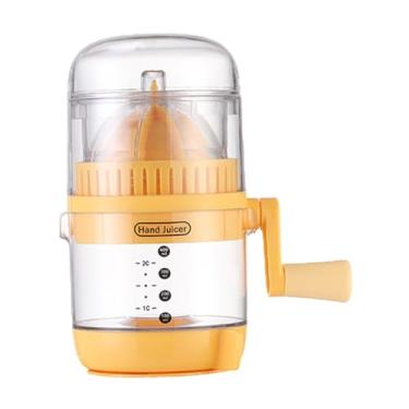 Imagem de Ｂｅｓｇａ Espremedor manual de laranjas com capa protetora contra poeira, ferramenta de cozinha multifuncional, base antiderrapante com recipiente medidor de, Amarelo