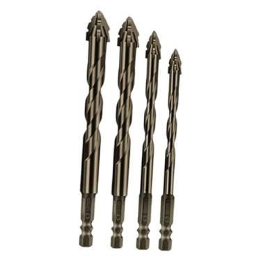 Imagem de Ioensy Conjunto de brocas excêntricas serrilhadas de quatro gumes com ponta de carboneto para pedra, vidro, concreto, madeira, tijolo, metal, acessório, 4 Pcs