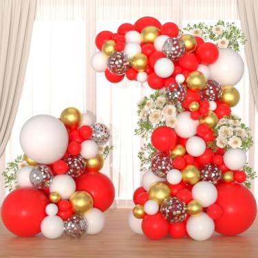 Imagem de Kit de guirlanda de arco de balão de ouro branco vermelho - balões vermelhos e brancos, balões de confete prateados, balões metálicos dourados para aniversário, formatura, casamento, Natal, festa de
