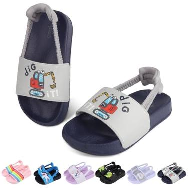 Imagem de Tsukare Sandálias Infantis Com Tira Elástica E Antiderrapante, Chinelos Leves Para Banho, Sapatos De Praia Piscina, Desenho Escavadeira, Tamanho 7