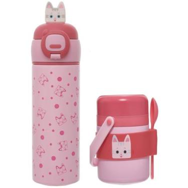 Imagem de Garrafa e Pote Térmico Infantil Aço Inox Kouii Filhotis Gatinha - Paci
