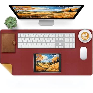 Imagem de Bloss Protetor de mesa de couro vermelho, mouse pad grande, mouse pad de uso de dois lados, tapetes de mesa de escritório, protetor de laptop, impermeável, teclado de mesa de dois lados/bloco de