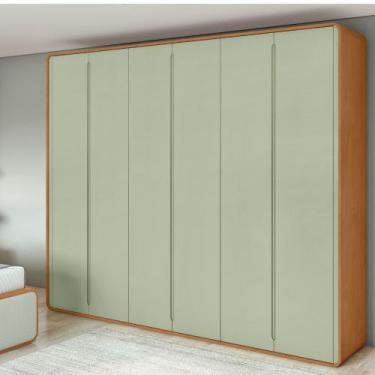 Imagem de Guarda Roupa Casal 6 Portas MDF Loop Lopas, Amendoa Clean/Salvia