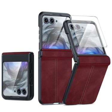 Imagem de AJDJTEN Capa de telefone para Motorola Razr 50, capa moderna à prova de choque com dobradiça de proteção para PC, proteção de tela integrada para Motorola Razr 50 (vermelho)