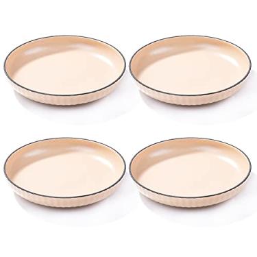 Imagem de Conjunto de 4 pratos de cerâmica para sobremesas, saladas, aperitivos, pratos de jantar de 17 cm para micro-ondas, forno e lava-louças, pratos de porcelana de cozinha (bege)