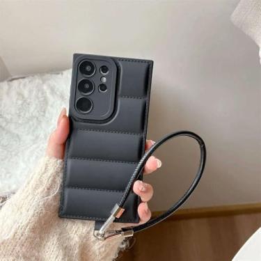 Imagem de Capa estilo jaqueta com alça de pulso para Samsung S25 Ultra S24 S23 S21 S20 FE S22 Plus Note 20 A56 A55 A35 A26 A15 5G A06 A05S, preta, para Galaxy S24 Ultra