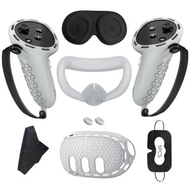 Imagem de ZSAUTHREE Conjunto De Capa Silicone Para Rosto E Concha Meta/Oculus Quest 3, Protetora Controle Toque, Protetor Lente Câmera (Cinza)
