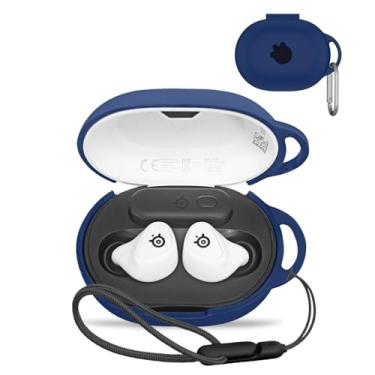 Imagem de Capa para SteelSeries Arctis GameBuds, capa protetora para fone de ouvido sem fio (com mosquetão + cordão) à prova de quedas, porta de carregamento reservada, capa para Arctis GameBuds (azul)