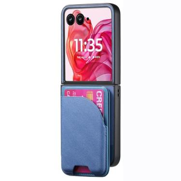 Imagem de POYUFRG Capa magnética para Motorola Razr 60 Ultra/60 Pro/60, carteira destacável com suporte para cartão, capa fina de couro antiderrapante, azul, 60 Pro