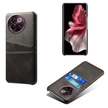 Imagem de Capas Compatível com VIVO V30E 5G,Caso de couro PU-Tampa de telefone a prova de choque com 2 slots de cartão,Proteção anti-impressão digital e anti-gota-Black