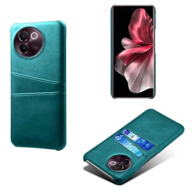 Imagem de Capas Compatível com VIVO V30E 5G,Caso de couro PU-Tampa de telefone a prova de choque com 2 slots de cartão,Proteção anti-impressão digital e anti-gota-Green