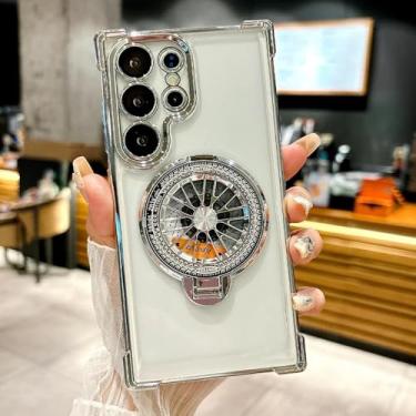 Imagem de Suporte magnético transparente para giroscópio, capa protetora à prova de choque com carregamento sem fio (para Samsung S25Plus/prata)