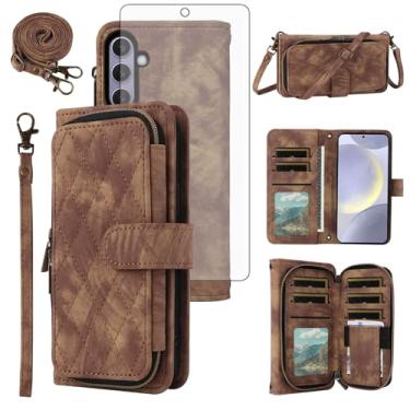 Imagem de Capa de celular para Samsung Galaxy S24 Plus/S25 Plus S24+ S25+ 5G Capa carteira celular com protetor de tela alça transversal flip zíper bolsa porta-cartões S24Plus 24S + S 24 24+ S25Plus 25S 25+