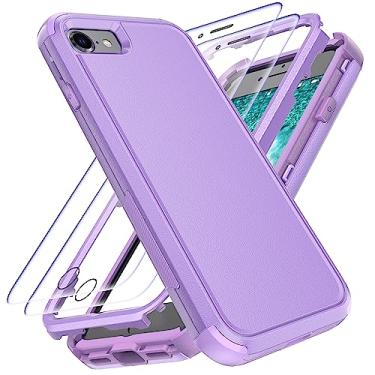 Imagem de YmhxcY Capa para iPhone SE 2022/3rd/2020, capa para iPhone 8/7 com [2 peças] películas flexíveis de EPU, [à prova de choque] [à prova de quedas] capa de proteção para Apple iPhone 8 de 4,7 polegadas - roxo