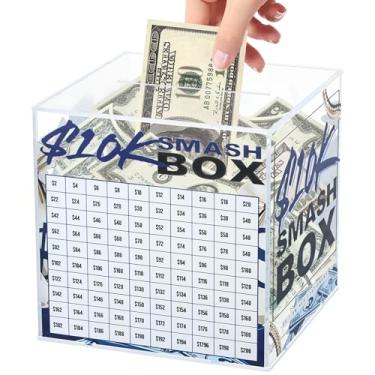 Imagem de SAFE10K Smash Box Desafio de economia de dinheiro Cofrinho inquebrável para adultos Economize $10.000 caixa de desafio de economia de dinheiro, caixa de poupança de acrílico transparente para dinheiro