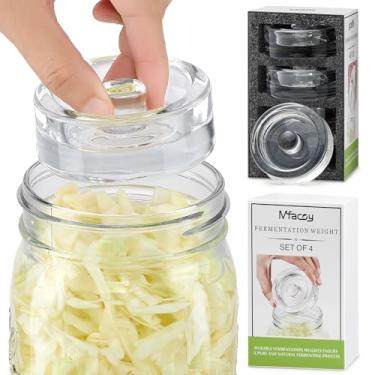 Imagem de MFacoy Pacote com 4 pesos de vidro de fermentação com alça de fácil aderência para potes de conserva de boca larga, kit de fermentação de vidro de decapagem Sourkrout Kraut com alça de fácil aderência