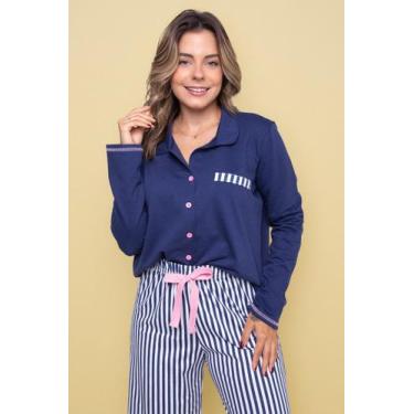 Imagem de Pijama Americano Longo Marinho Listrado - Pink Dream, G