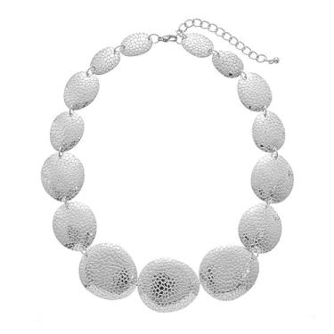 Imagem de Gargantilha geométrica texturizada exagerada para mulheres, vintage, boho, oval, contas, babador, ajustável, moderno, festa, feriado, bijuteria, one size, Liga de aço, Sem Pedra Preciosa