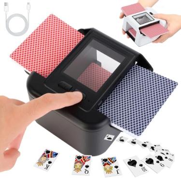 Imagem de Baralhador automático de cartas, baralhador de cartas recarregável para 1-2 baralhos, máquina de embaralhar elétrica de 2000 Mah com modo automático e manual para pôquer, uno, blackjack, skip-Bo