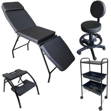 Imagem de Kit Estética Maca 3 pos Mocho Escada e Carrinho Preto Facto - For-ty