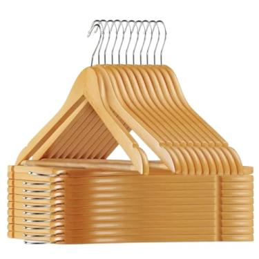 Imagem de Kit 20 Cabides de Madeira com Verniz e Gancho para Roupas Camisas Casaco Blazer Calça Jeans Saia Vestido