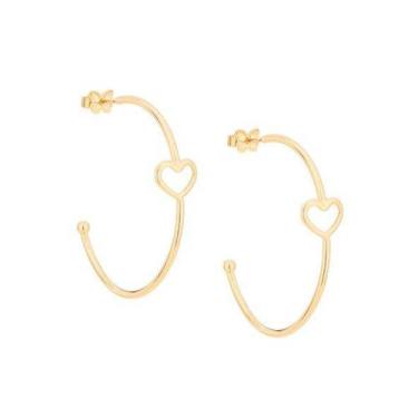 Imagem de Brinco Rommanel Banhado Ouro 18k Argola Média Lisa Com Coração Vazado 