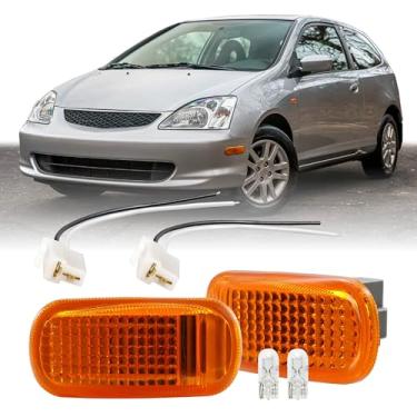 Imagem de USR 01-05 EM2/ES Conjunto de lâmpadas de para-lama (esquerda + direita) - compatível com Honda Civic 2001-2005/02-06 Acura Integra/RSX todos os modelos (lente âmbar congelada JDM com lâmpada/soquete