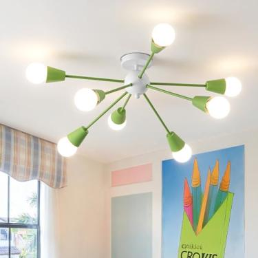Imagem de Ymlii Luminária de teto Sputnik verde, lustres Sputnik modernos de 8 luzes para sala de jantar, iluminação de ilha de cozinha interna para quarto, varanda, entrada e sala de estar