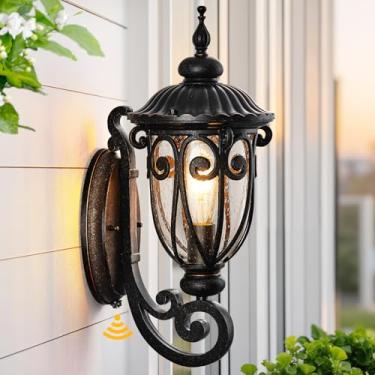 Imagem de VIANIS Luminária externa vintage do crepúsculo ao amanhecer, luminárias externas de bronze polido a óleo com vidro bolha, luzes externas à prova d'água para casa, varanda, jardim, porta, garagem