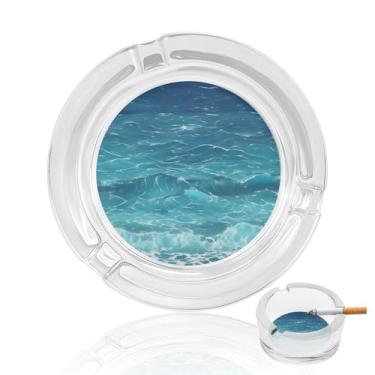 Imagem de Cinzeiro de cristal de oceano profundo, cinzeiro redondo de vidro resistente para fumar cinzeiro portátil decorativo moderno para uso em casa, escritório, interior, exterior, pátio